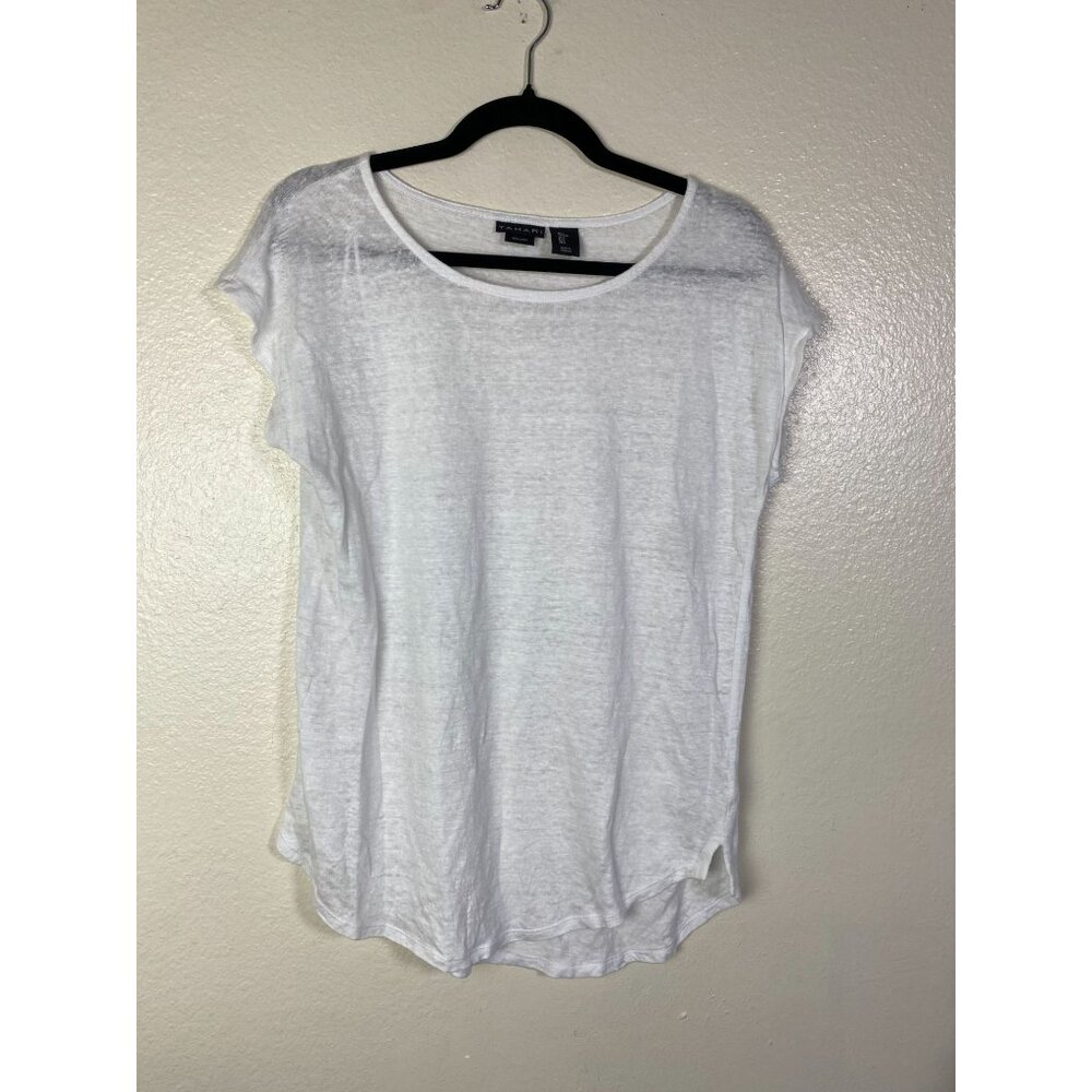 Tahari White Linen Short Sleeve Lightweight Womens Top Size‎ Large Vacation